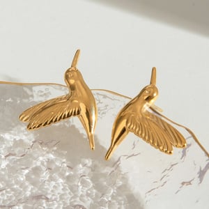 1 Pair Ethnic Retro Style Bird Shape Stainless Steel  Gold Color Women's Stud Earrings h5 